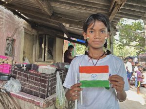 poor child with indian flag